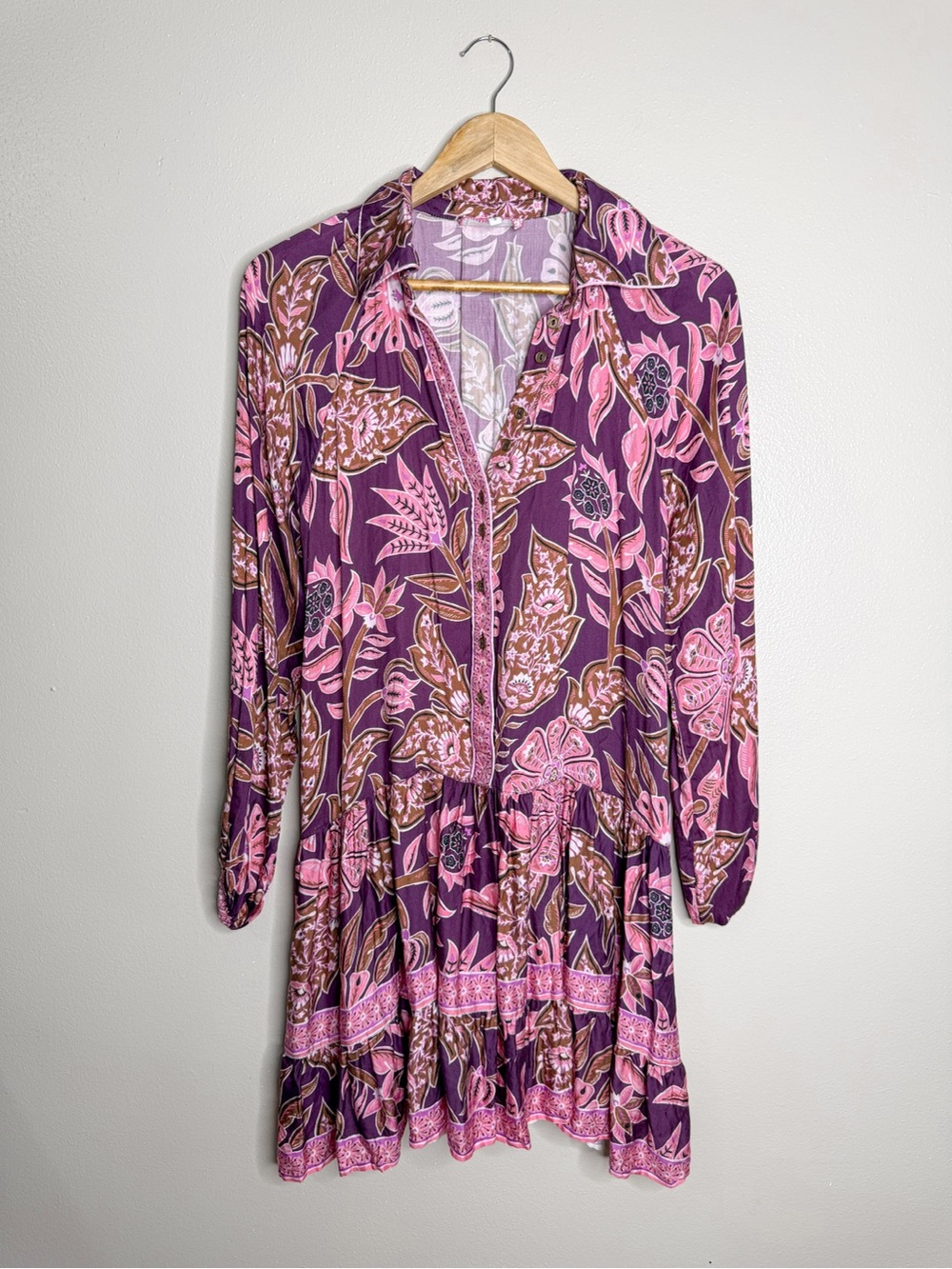 Omika Anthropologie | Boho Floral Long Sleeve Modal Dress View 3
